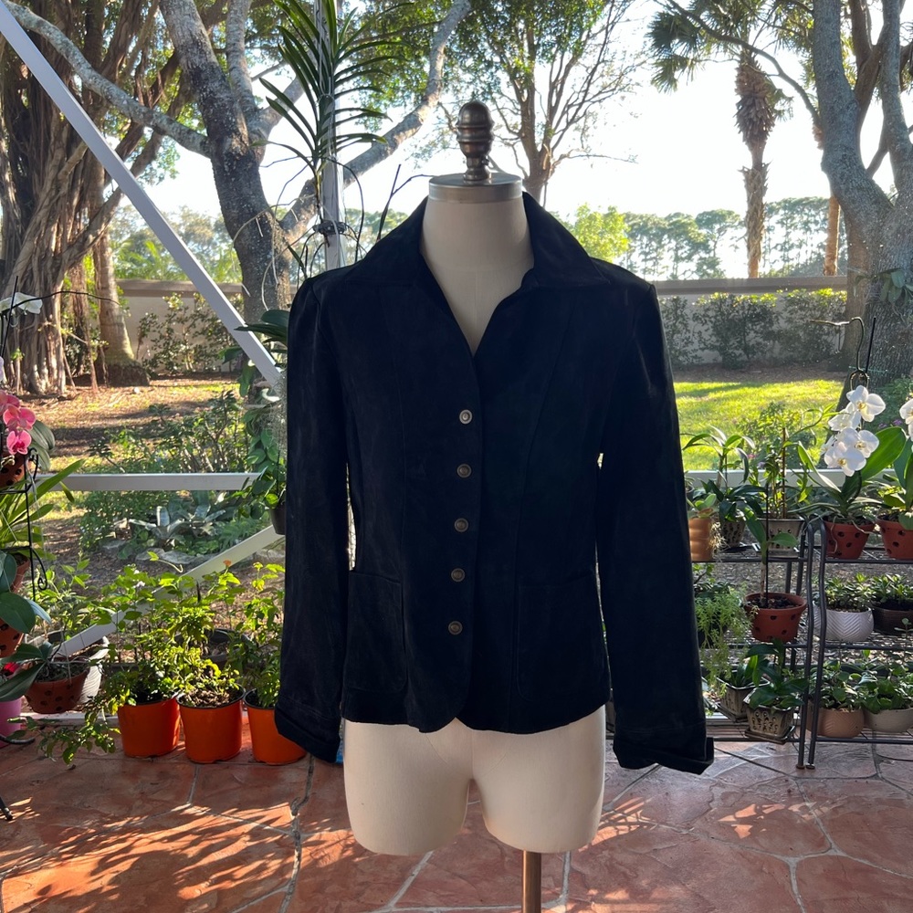 Live A Little Size Small Navy Leather Jacket with Buttons